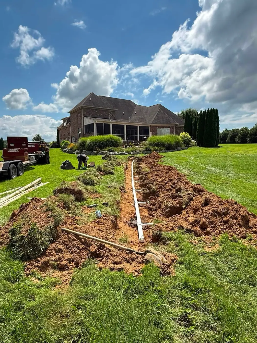 Septic field line trench dug toward a Middle Tennessee home